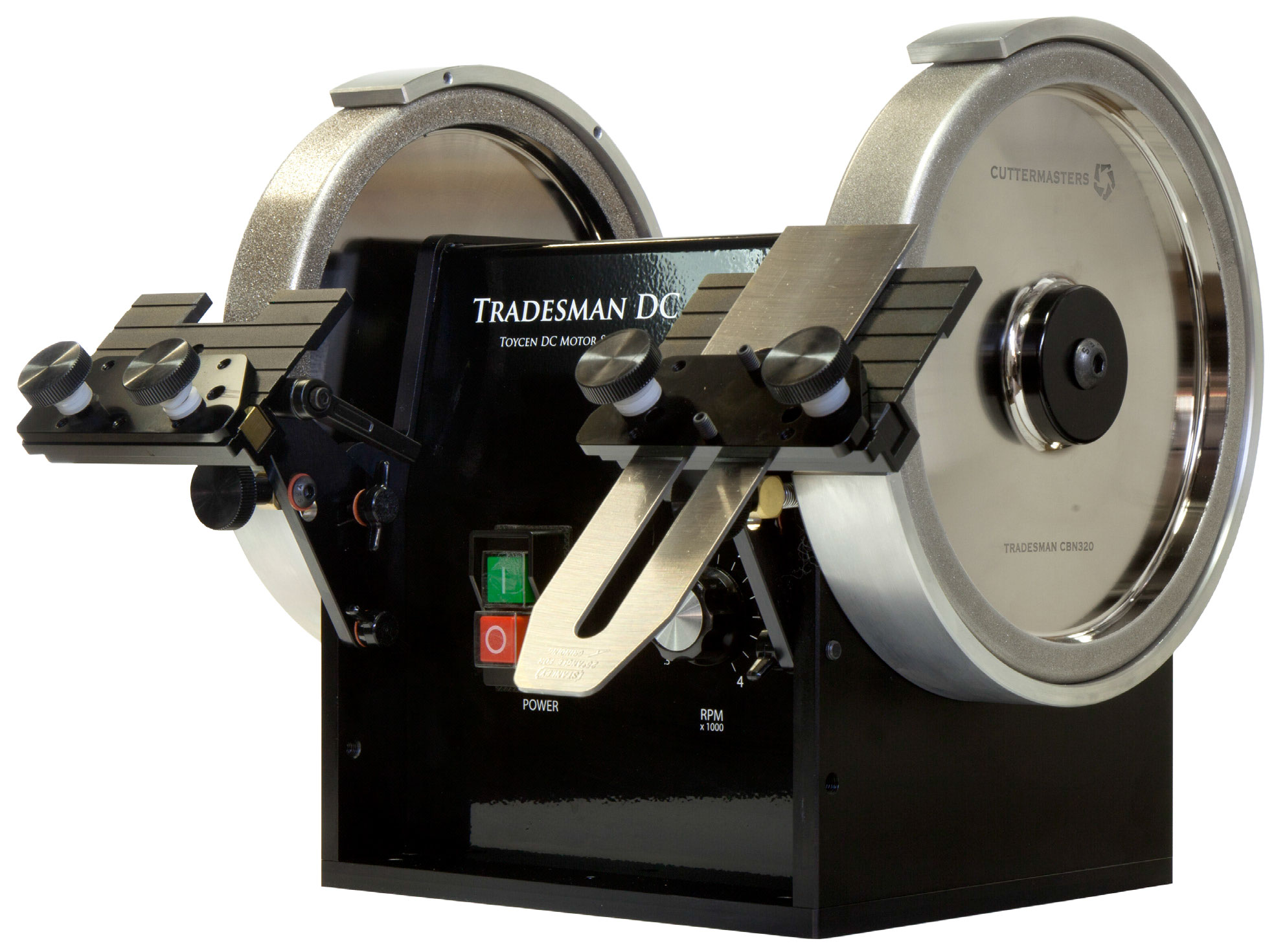 Tradesman DC Bench Grinder shown with two feed rests
